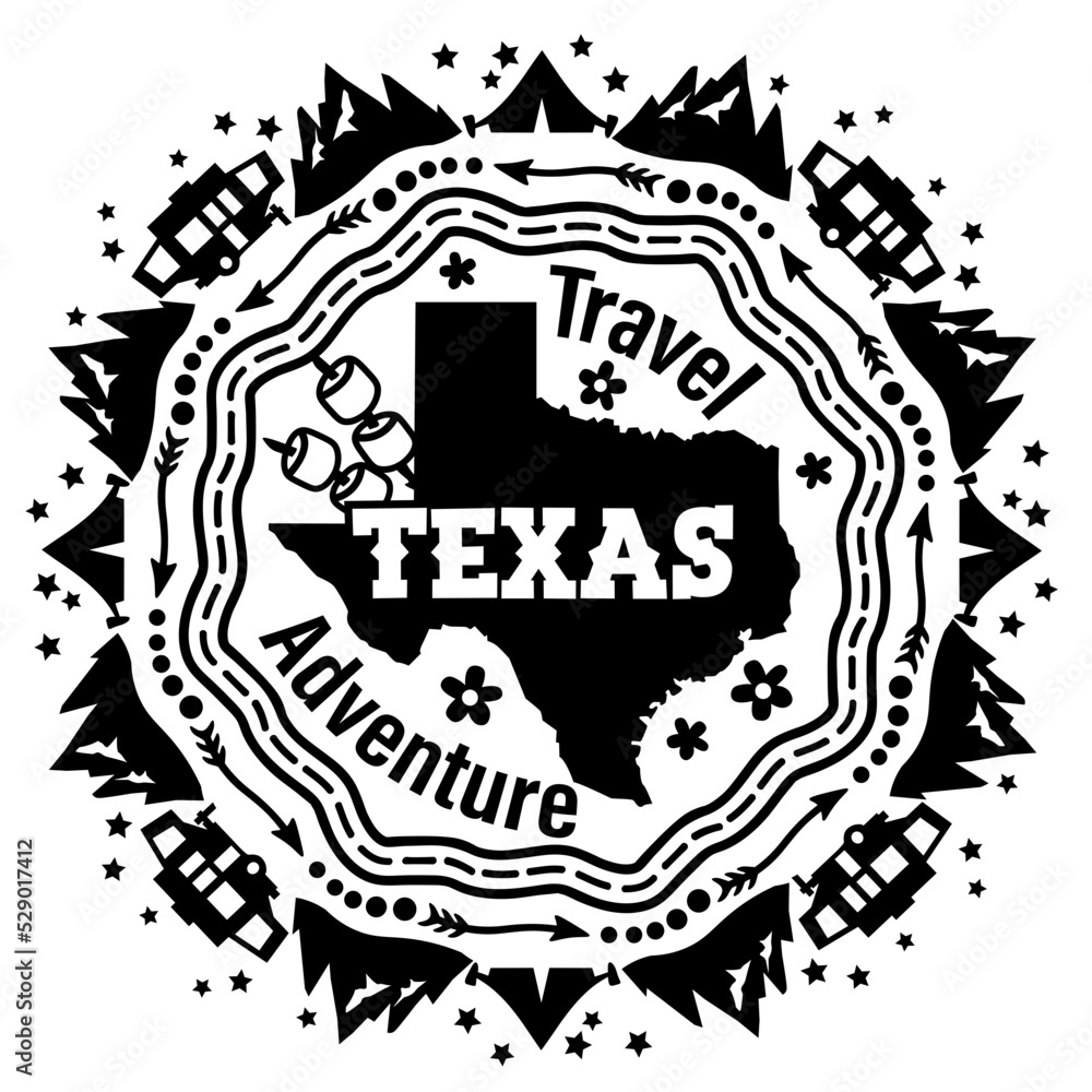 Mandala USA state Texas map Camper art Camping trailer Pop Up