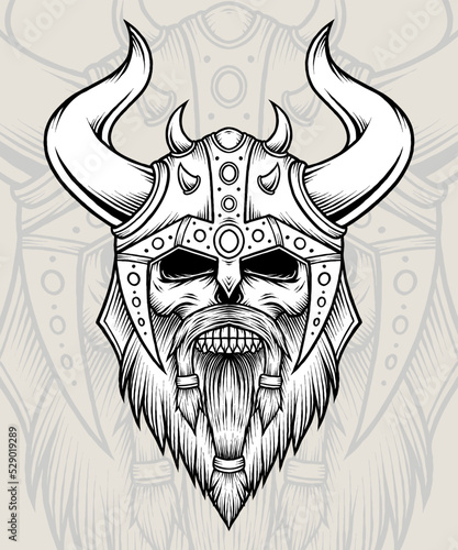 Vintage Lord Viking Skull Illustration