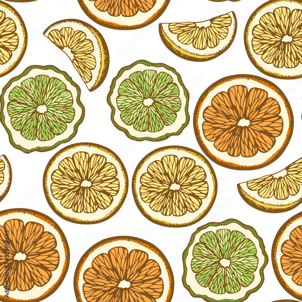 Pattern with lemon, orange and lime slices