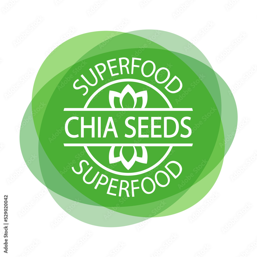 Chia seeds superfood stamp. Round label or icon. Antioxidants and vitamins natural source Chia seeds superfood stamp. Round label or icon. Antioxidants and vitamins natural source