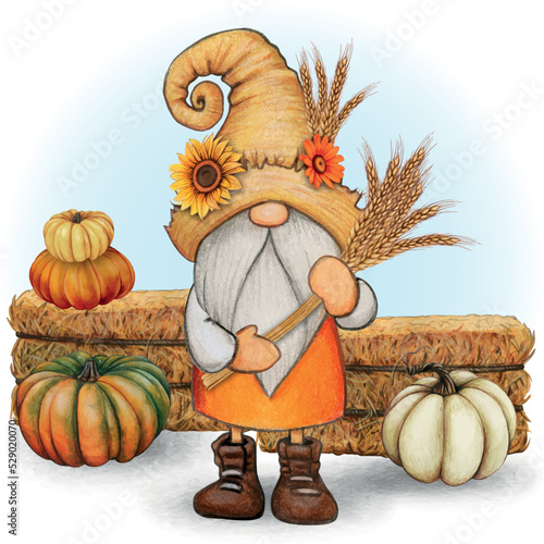 watercolor cute fall season gnome