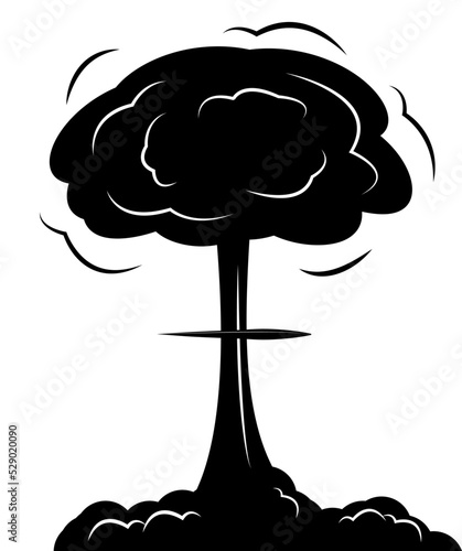 Vector image of an explosion of a nuclear (atomic) bomb, drawn in black and white style as an icon (atomic fungus)