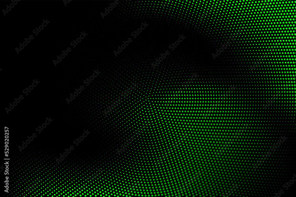 Halftone texture with green dots on a black background. Minimalism, vector. Background for posters, sites, business cards, postcards, interior design