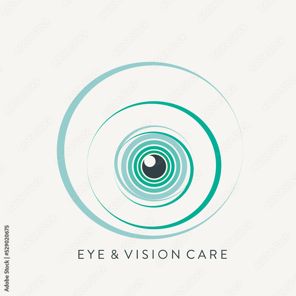 Eye logo, ophthalmology office.Medical icon for vision care.Green ring-shaped iris with pupil in center.Circular sign isolated on light background.Ocular, optic symbol. Eye logo, ophthalmology office.Medical icon for vision care.Green ring-shaped iris with pupil in center.Circular sign isolated on light background.Ocular, optic symbol.