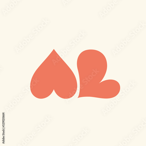 AL, AB monogram logo.Valentine's Day heart shapes.Typographic icon.Lettering sign.Letter a, letter b, letter l alphabet initials isolated on light fund.Playful style love symbols.