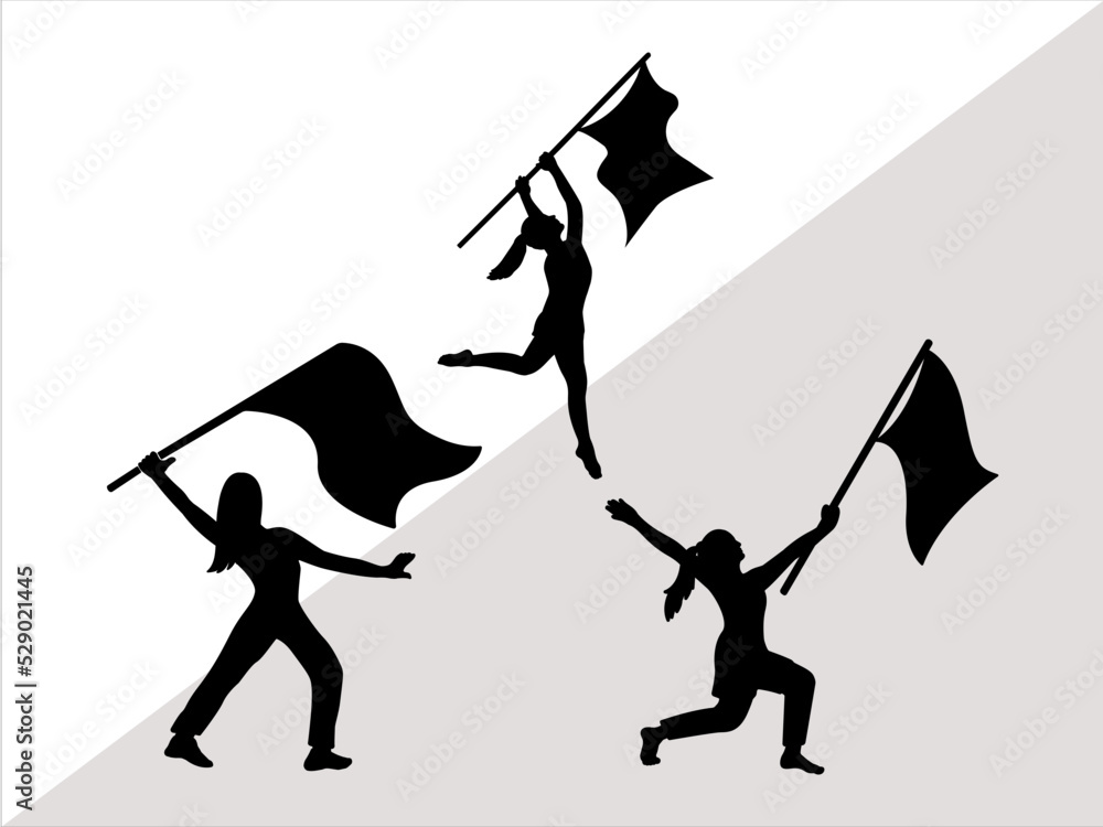 Color Guard Flags Svg, Color Guard Svg, Marching Band Silhouette, Male Color Guard SVG, Marching