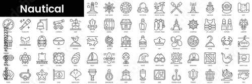 Set of outline nautical icons. Minimalist thin linear web icons bundle. vector illustration. photo