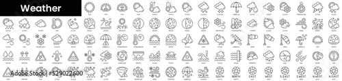 Set of outline weather icons. Minimalist thin linear web icons bundle. vector illustration.