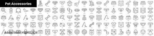 Set of outline pet accessories icons. Minimalist thin linear web icons bundle. vector illustration.