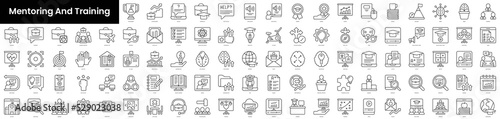 Set of outline mentoring and training icons. Minimalist thin linear web icons bundle. vector illustration.