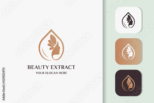 Beauty women face combine droplets oil logo design