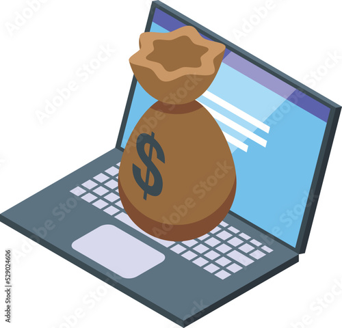 Online money bag icon isometric vector. Business making. Cash income