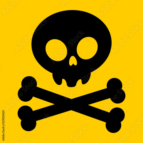 Danger, toxic sign skull icon. Warning skull symbol. Death attention, toxic poison element design on yellow background. Vector illustration