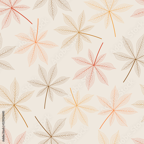 Fashionable trendy vector seamless ditsy pattern design of tropical cassava leaves. Artistic vibrant foliage texture background for printing and textile