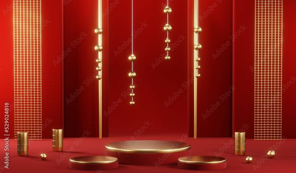 3D rendering of blank product background for cream cosmetics Modern red podium background 3D rendering of blank product background for cream cosmetics Modern red podium background