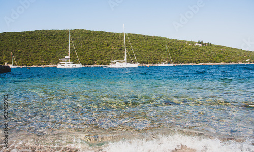 View on boats on the Adriatic sea, Bigova.