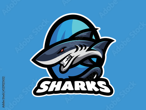 Sport and e-sport Team Mascot Logo , Blue Shark Vector Illustration photo