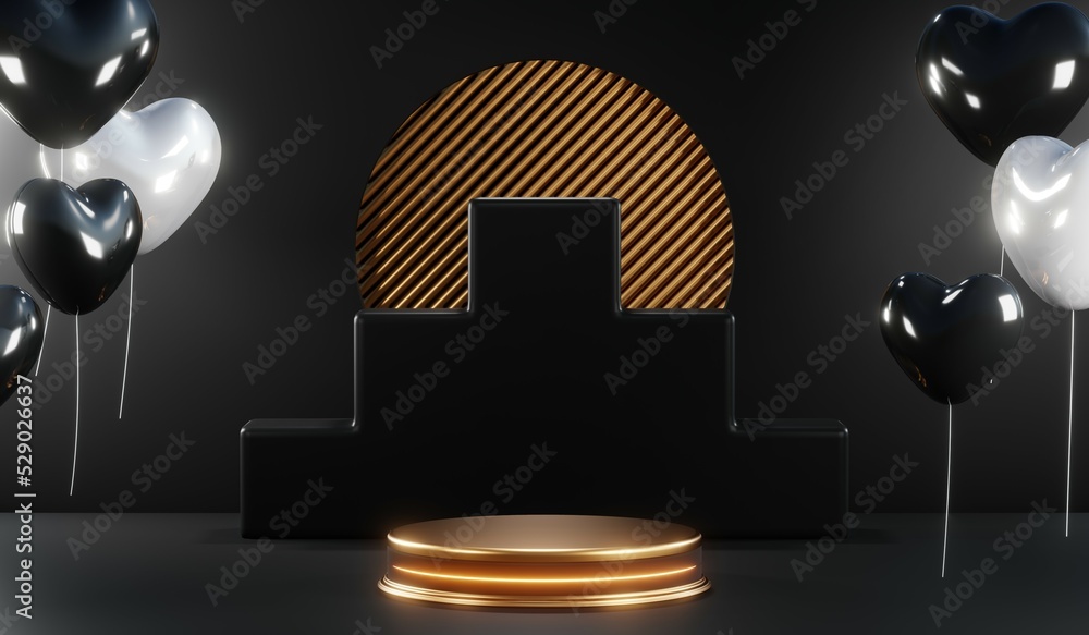 3D rendering of blank product background for cream cosmetics Modern black podium background 3D rendering of blank product background for cream cosmetics Modern black podium background