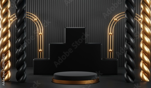 3D rendering of blank product background for cream cosmetics Modern black podium background