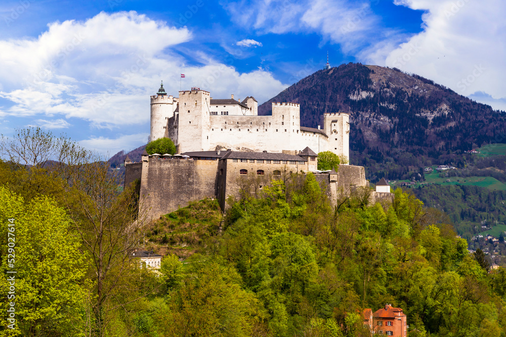 Austria travel and landmarks. medieval castle Hohensalzburg Fortress in Salzburg