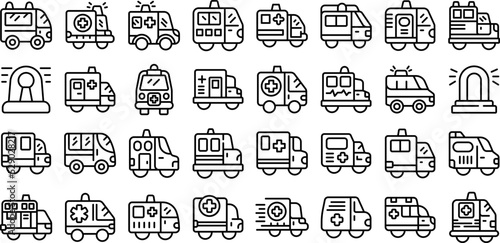 Emergency vehicles icons set outline vector. Ambulance transport. Car service
