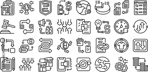 Barter icons set outline vector. Agriculture change. Meeting trade