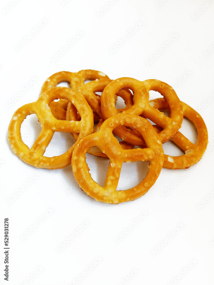 Salted pretzels on a white background Salted pretzels on a white background