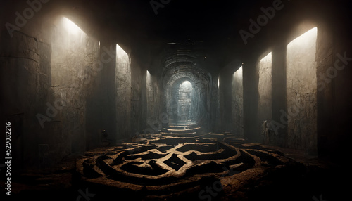 Ancient Stone Labyrinth. Dark Fantasy Maze