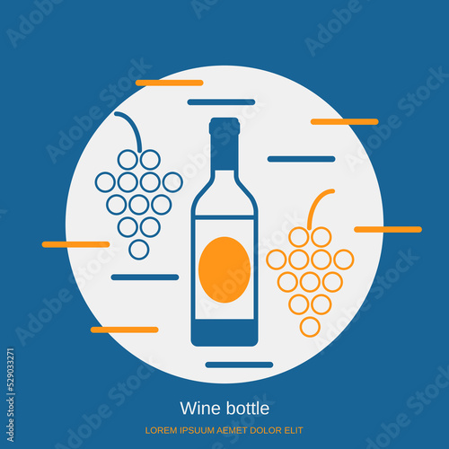 Fototapeta Naklejka Na Ścianę i Meble -  Wine bottle with bunches of grapes flat design style vector concept illustration