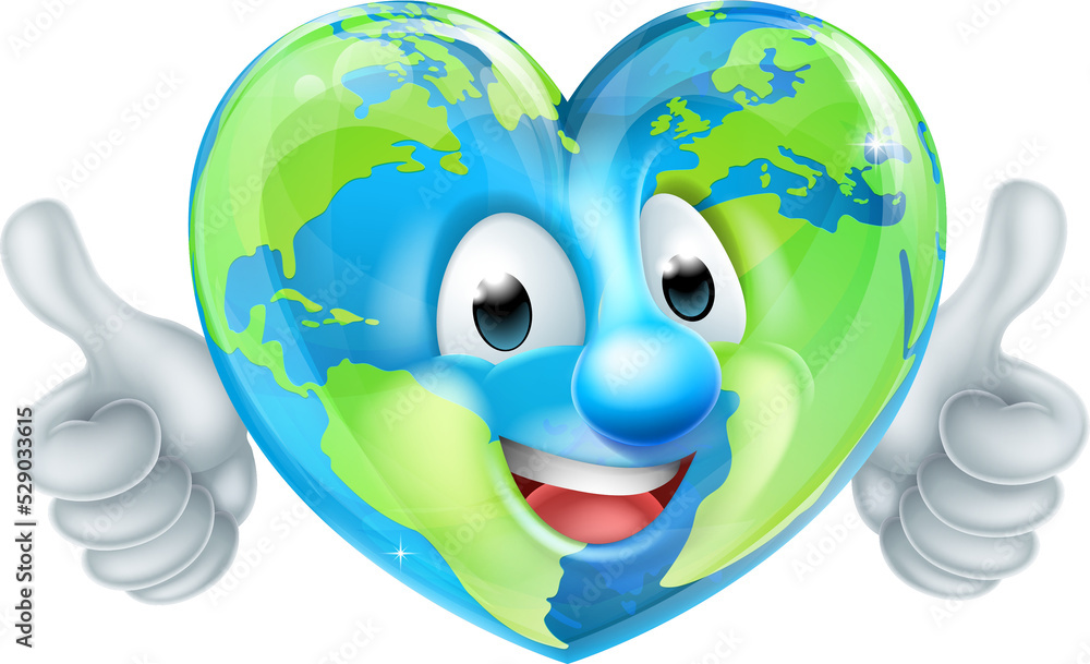 Earth Heart Globe Cartoon Character Earth Heart Globe Cartoon Character