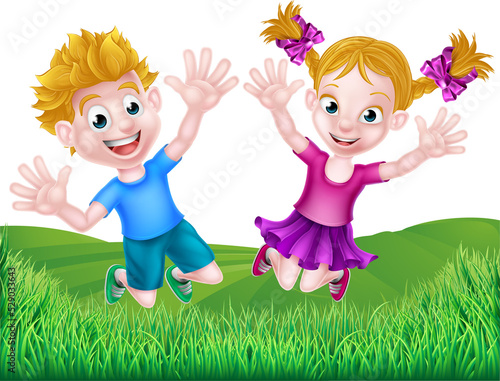 Happy Cartoon Children Jumping