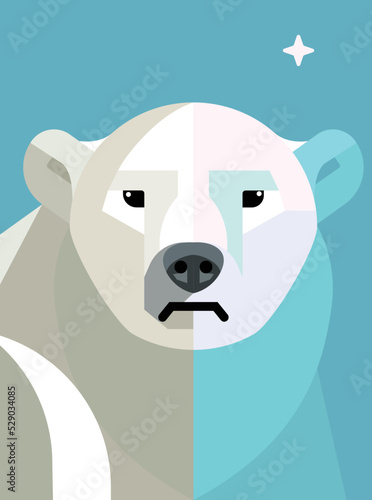 Vertical shot of a geometric cute polar bear on the blue background