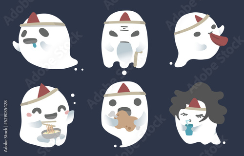 Vector Illustration of Chinese Ghost Festival, set of ghosts on dark