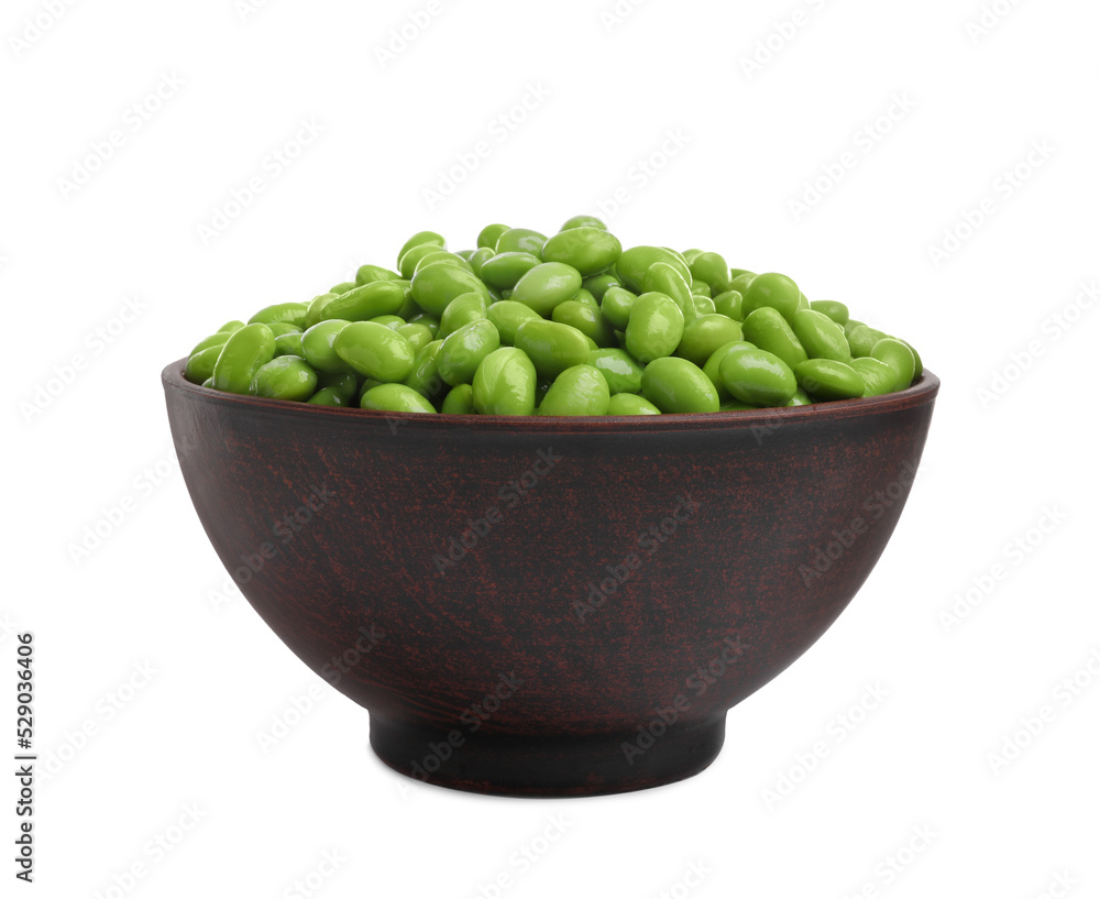 Bowl with fresh edamame soybeans on white background Bowl with fresh edamame soybeans on white background