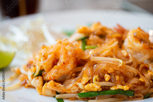 Close-up photo of Pad Thai. Asian food.