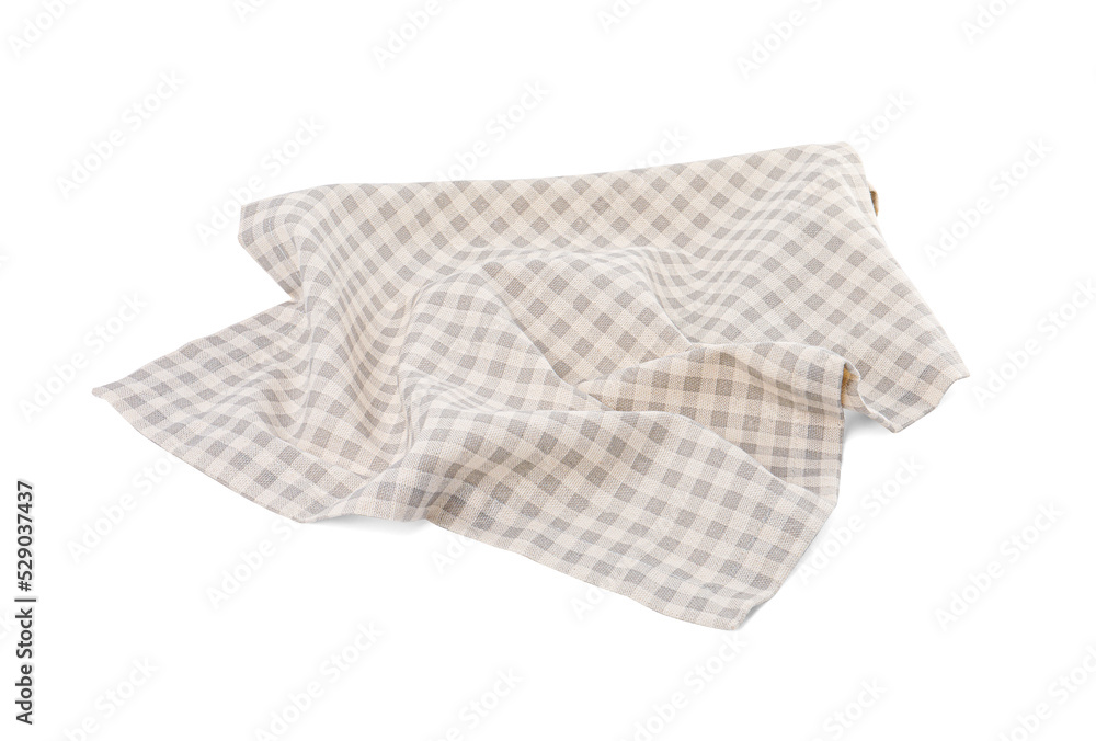 One grey plaid napkin isolated on white One grey plaid napkin isolated on white
