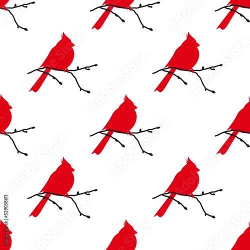 Принти на полотні seamless pattern with red bird cardinals on white