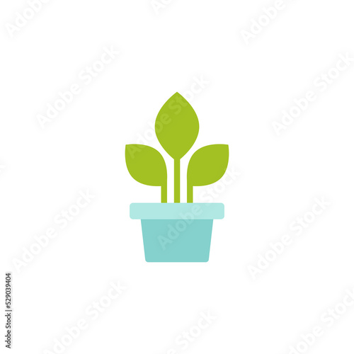 Three green sprouts, sprigs, raw in blue pot. Icon Isolated on white.