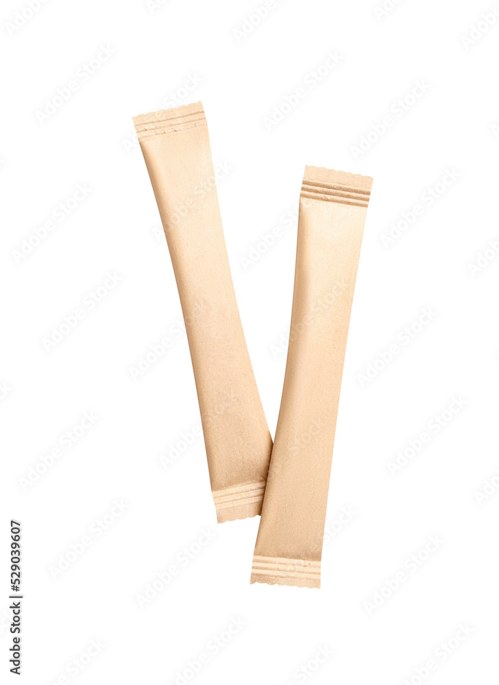 Beige sticks of sugar on white background, top view Beige sticks of sugar on white background, top view