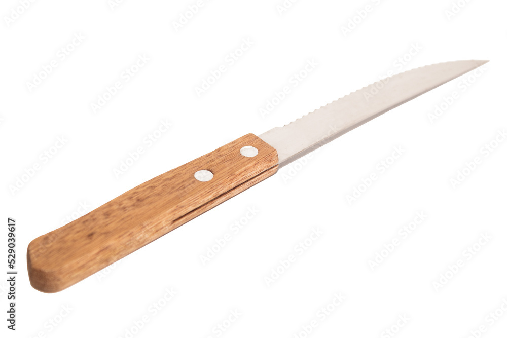 A knife with a wooden handle isolated on a white background A knife with a wooden handle isolated on a white background