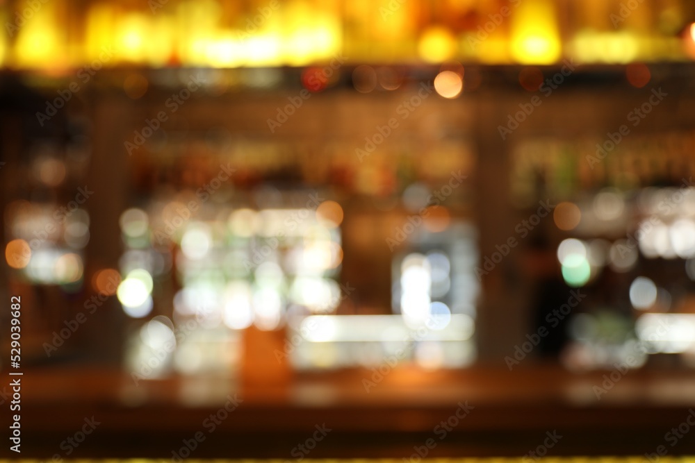 Blurred view of bar counter in cafe