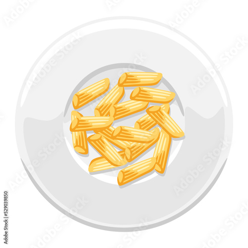 Illustration of Italian pasta penne on plate. Culinary image for menu and restaurants.