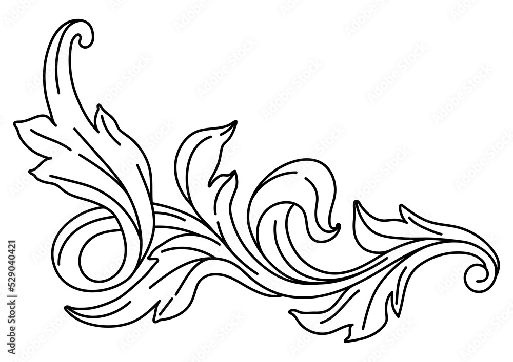 Fototapeta premium Decorative floral element in baroque style. Engraved black curling plant.