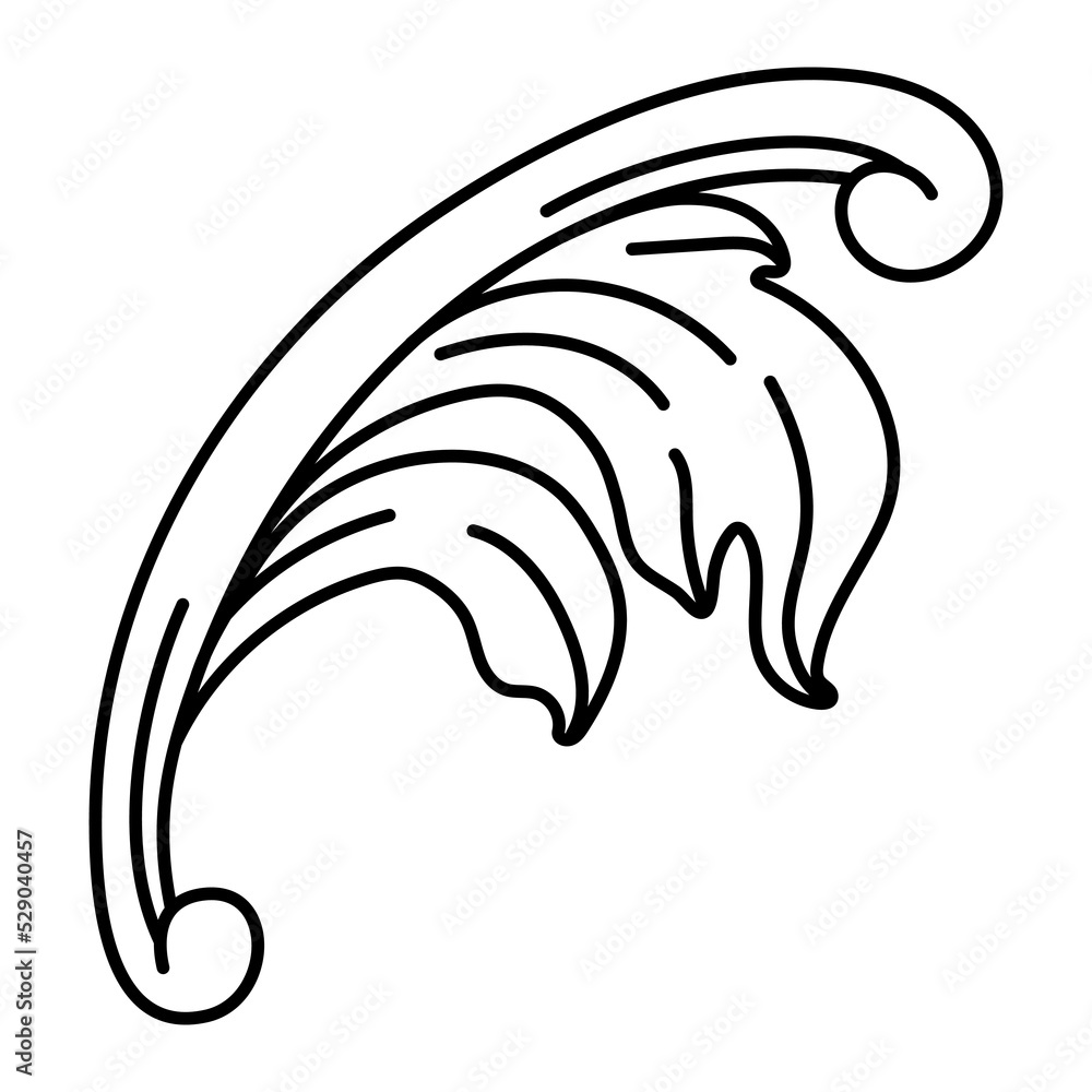 Decorative floral element in baroque style. Engraved black curling plant. Decorative floral element in baroque style. Engraved black curling plant.