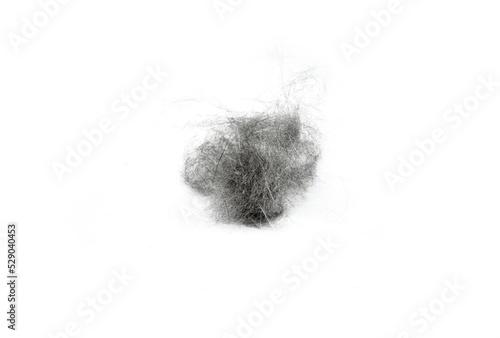 tangle of pet hair on a white background