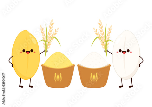 Rice character design. rice vector on white background. rice seed.