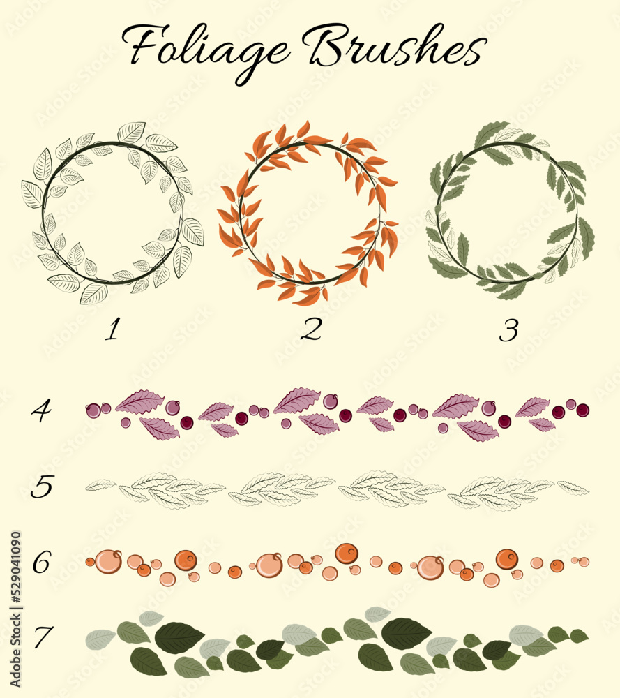 Set with various elegant foliage vector brushes Set with various elegant foliage vector brushes