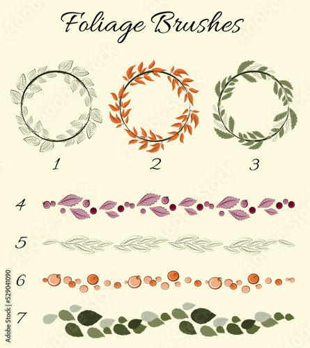 Set with various elegant foliage vector brushes