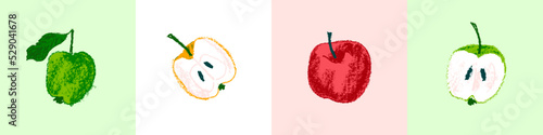 Multicolored apple drawing isolated. Fruit sketch icon. Pencil illustration of apple symbol for organic cider logo, juice label design, vegetarian sign, fruity packaging. Vector fruit-sugar insignia.