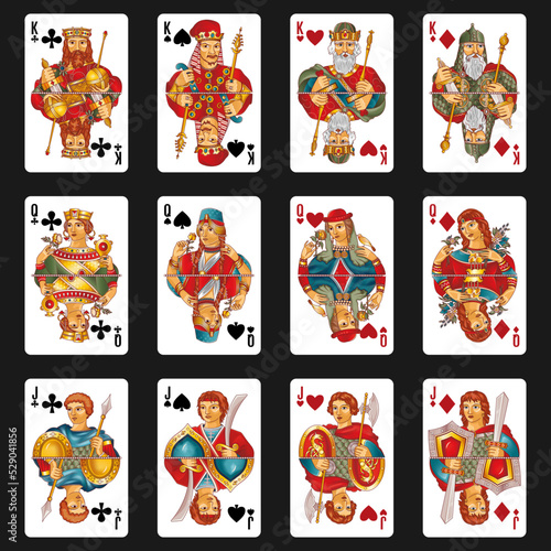 Slavic Playing cards design templates, king, queen, jack.